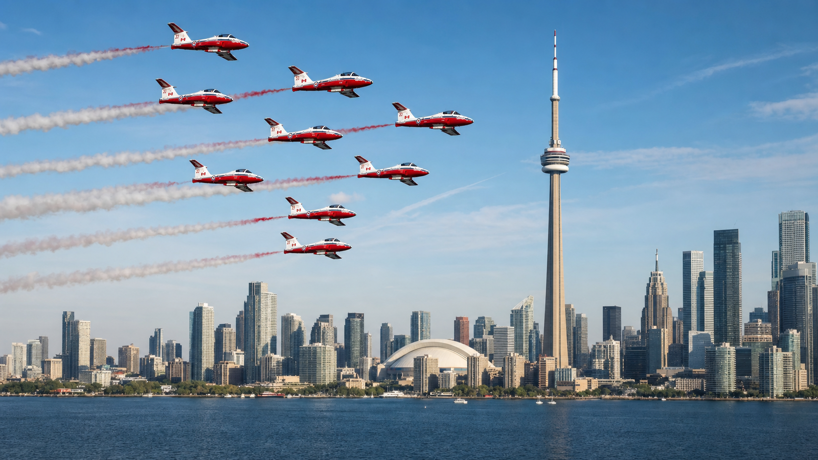 Canadian Snowbirds flying over Toronto and the CN Tower Canadian Snowbirds flying over Toronto and the CN Tower